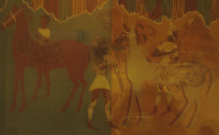 Смотр царем коней.(Микенская живопись)  Археологический музее Микен.  (Фото Лимарева В.Н.)
