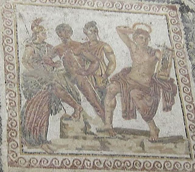 Римские артисты изображают богов и героев. Мозаика 3 века. Тунис.  Фото Лимарева В.Н. 